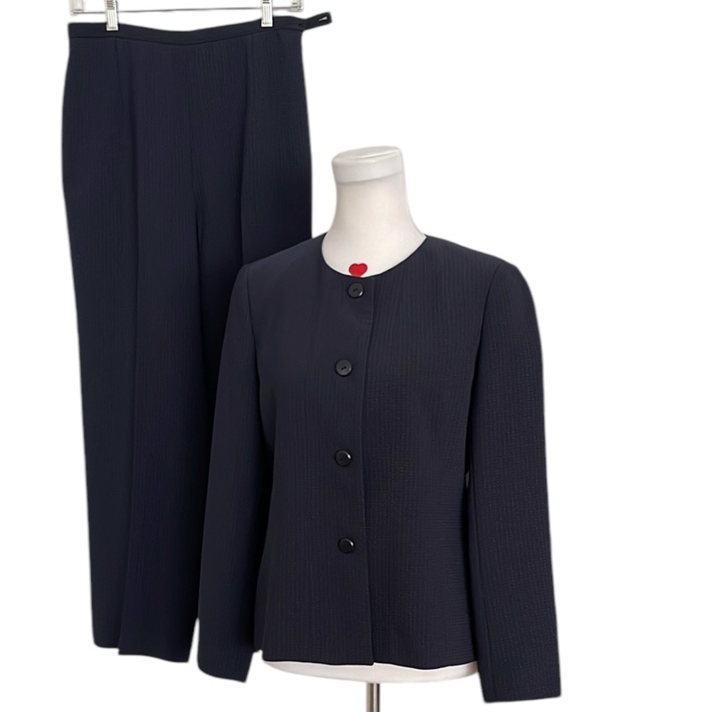 Talbots Petite Blue Fine Polka Dot Jacket & Pant Suit Set Made in Japan